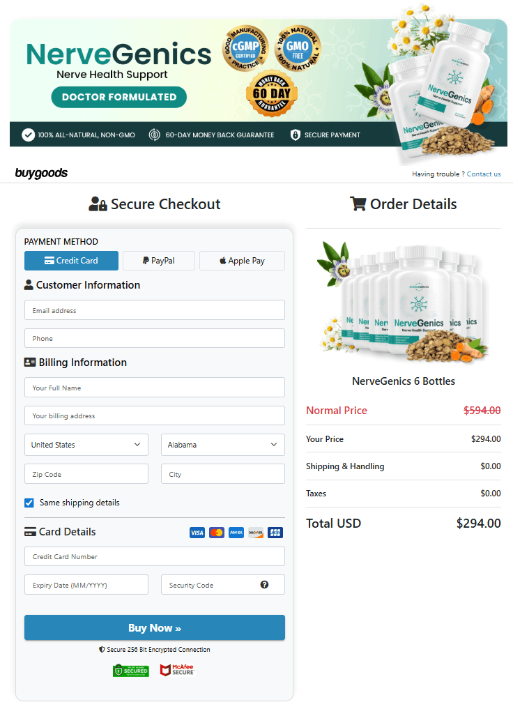 Nerve Genics order page